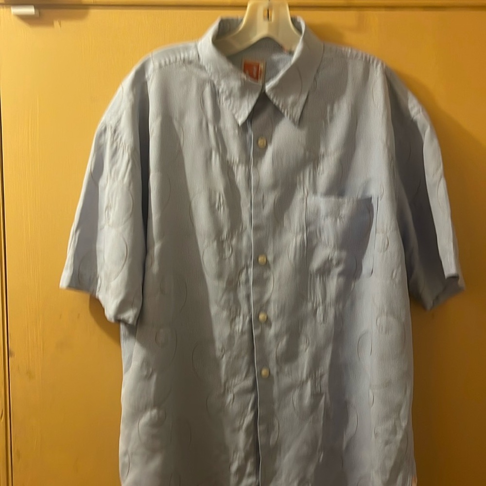 Edge light blue white plaid button down short sleeve shirt large